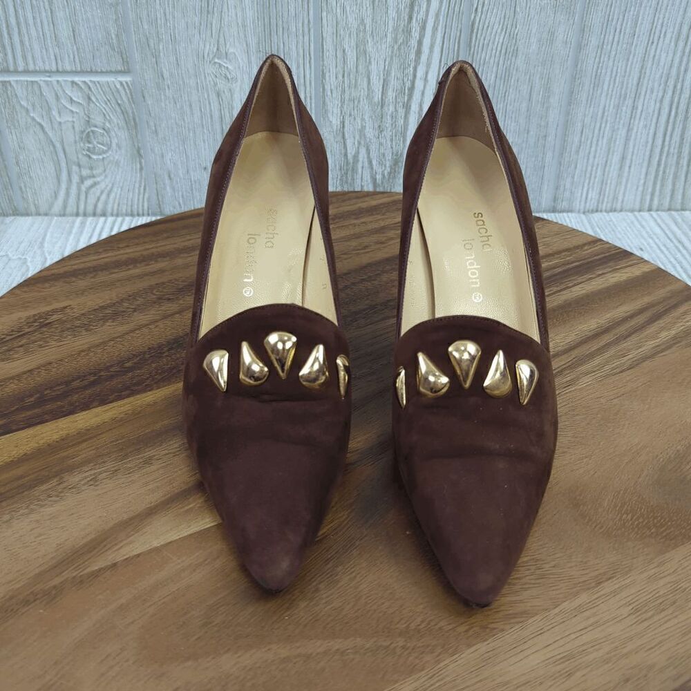 Sacha London Women’s 7B Embellished Brown Suede Pump Heels Made in Spain - Picture 3 of 12
